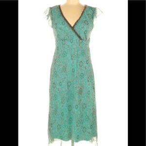 Dress Barn Sheer Fully Lined Dress Green Brown 6